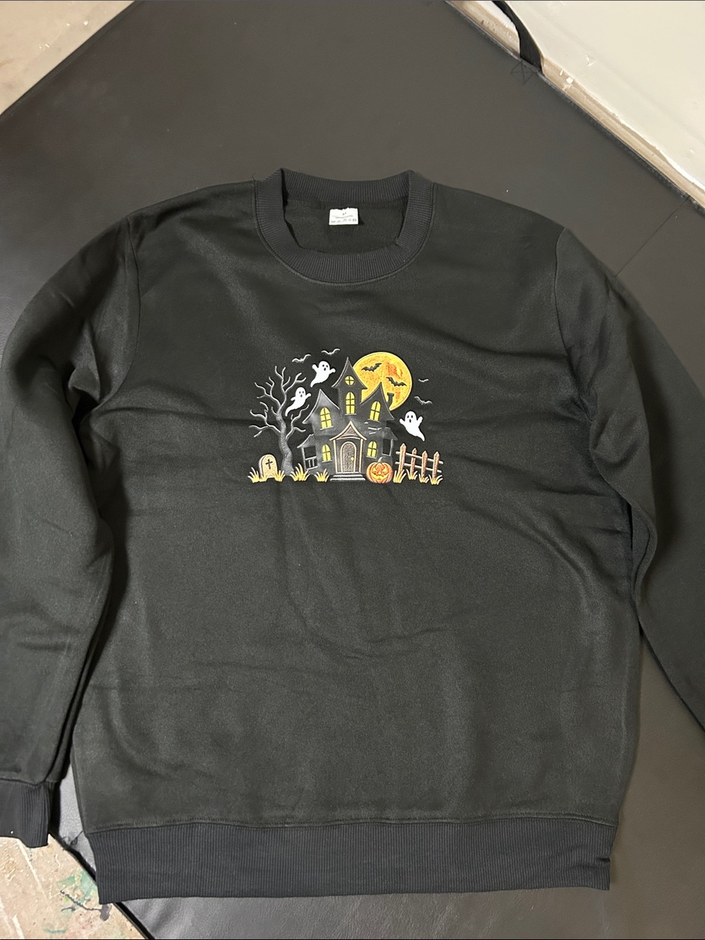 Black Halloween Haunted House Crewneck Sweater